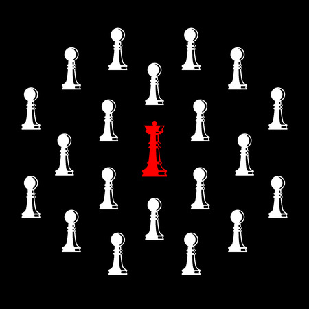 Set of chess figures. Chess elements collection. Flat style chess figures isolated. Leadership concept. Team with leader. Leader controlling followers. Vector illustration.のイラスト素材