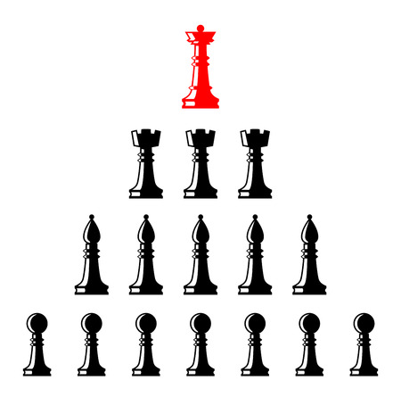 Leader controlling followers. Vector illustration. Set of chess figures. Chess elements collection. Flat style chess figures isolated. Leadership concept. Team with leader.のイラスト素材