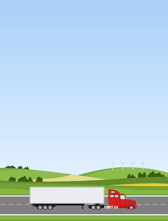 Truck on the road. Industrial and mountains landscape. Heavy trailer truck. Logistic and delivery concept.のイラスト素材