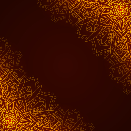 Banner with round abstract ornament. Circle elements card. Vintage decorative pattern. Hand drawn. East motif. Vector illustration.のイラスト素材