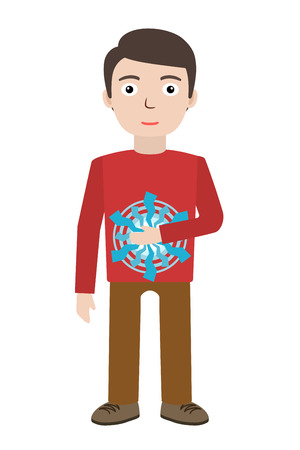 Energetic healing. Man heal himself with energy field. Pranic healing. Alternative medicine concept. Vector illustration.のイラスト素材