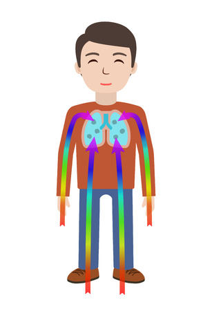 Energetic healing. Man heal himself with energy field. Pranic healing. Alternative medicine concept. Vector illustration.のイラスト素材