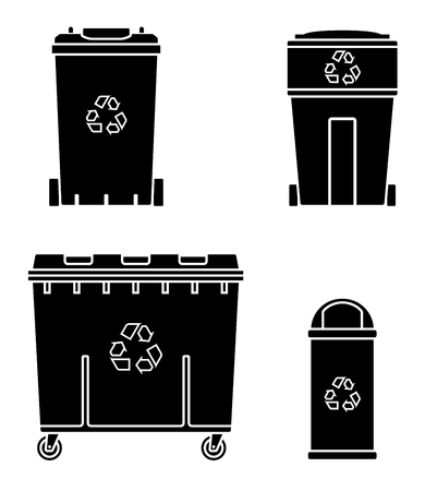 Thrash and recycling can. Garbage container set. Wheeled dumpster vector illustration.のイラスト素材