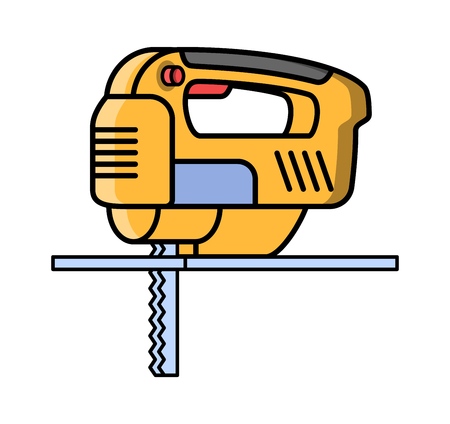 Jigsaw construction electric tool. Flat style icon of jigsaw Vector illustration.のイラスト素材