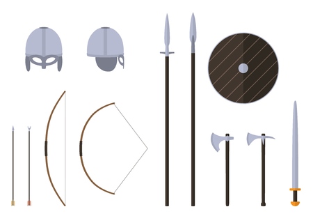 Ancient weapons and armors set illustrationのイラスト素材