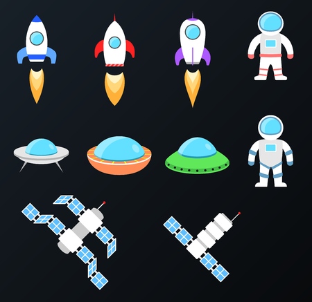 Set of space objects.Collection of outer space icons Vector illustrationのイラスト素材