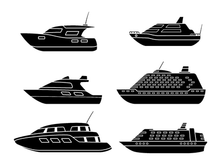Set of passenger ships. Sea transportation liners. Yachts set. International water tourism and recreation concept. Vector illustration.のイラスト素材