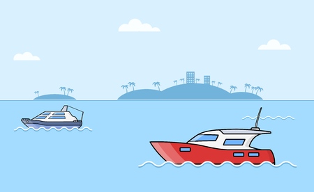 Passenger ships. Sea transportation liner. Ocean luxury yacht.. International water tourism and recreation concept. Vector illustration.のイラスト素材