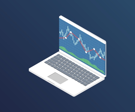 Forex stock chart. Isometry notebook and smartphone with stock data chart. Trading data visualization concept. Vector illustration.のイラスト素材