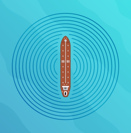 Autonomous ship with radar top view. Self driving boat concept. Self driving water vehicle with radar sensing system. Driverless boat. Vector illustration.のイラスト素材