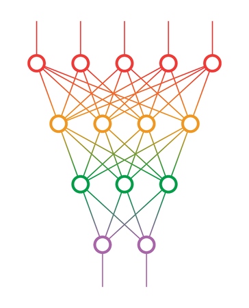 Multi level neural network. Artificial intelligence concept. Computer neuron net. Logical scheme of a ai perception. Vector illustration.のイラスト素材