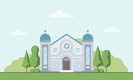 Synagogue. Jewish traditional religion building. Judaism worship place. Vector illustration.のイラスト素材