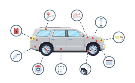 Car service concept. Automobile maintenance repair. Car diagnostics. Vector illustration.のイラスト素材