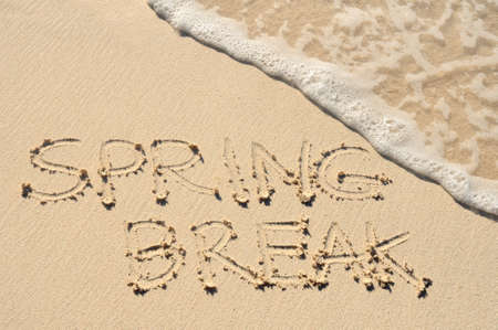 The Words Spring Break Written in the Sand on a Beachの写真素材