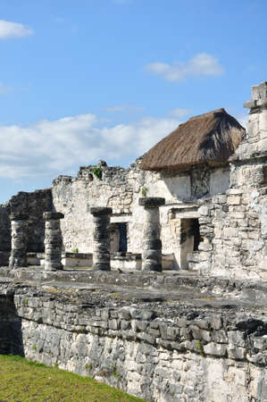 Mayan Ruins at Tulum in Mexico Against a Clear Blue Skyの写真素材