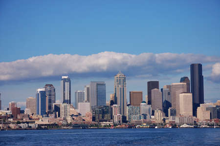 Skyline of Seattle, Washington from Puget Soundの写真素材