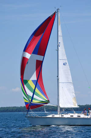 BAYFIELD, WI - July 4  Sailboat Sailing in Annual Bayfield Race Week Competition on Lake Superior on July 4, 2011 near Bayfield, Wisconsinのeditorial素材