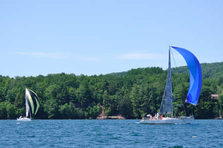 BAYFIELD, WI - July 4: Sailboat Sailing in Annual Bayfield Race Week Competition on Lake Superior on July 4, 2011 near Bayfield, Wisconsinのeditorial素材