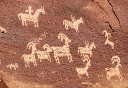 Ute Petroglyphs Near Wolfe Ranch in Arches National Parkの写真素材