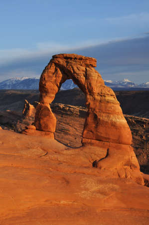 Delicate Arch in Arches National Park at Sunsetの写真素材