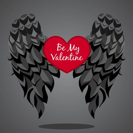 Vector Black Wings on black background with red Heart Message - Be My Valentineのイラスト素材