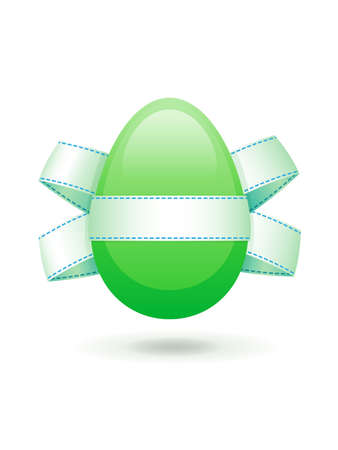 Easter green egg with a bow on white backgroundのイラスト素材