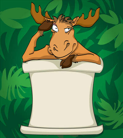 Elk with a scroll on the background of green leavesのイラスト素材