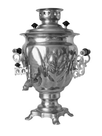 The big silvery Russian samovar for tea preparation       の写真素材