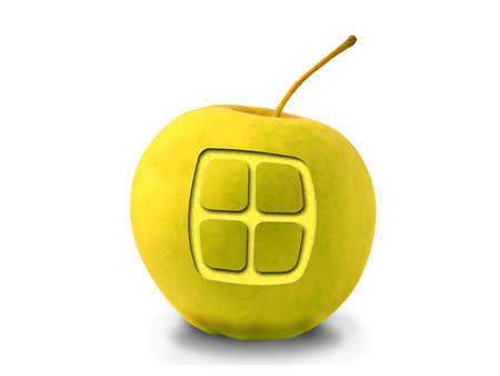 Apple with a window on a white backgroundの写真素材