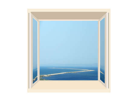 Window with a beautiful view of the seaの写真素材