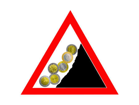 Traffic sign warning about possible falling of money from aboveの写真素材