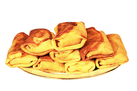 Pile of newly-baked pancakes on a plateの写真素材