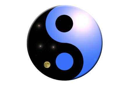 Forces of daylight and moonlight in a yin yang symbolの写真素材
