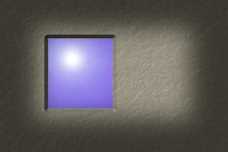Gray wall and the sun in a square windowの写真素材
