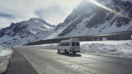 MENDOZA, ARGENTINE, June 19, 2016. Snow in the Andes, route 7 from Argentina to Chile, Las Cuevas of Las Heras, MENDOZA.のeditorial素材