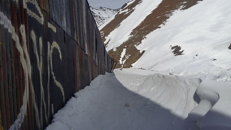 MENDOZA, ARGENTINE, June 19, 2016. Snow in the Andes, route 7 from Argentina to Chile, Las Cuevas of Las Heras, MENDOZA.のeditorial素材