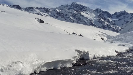 MENDOZA, ARGENTINE, June 19, 2016. Snow in the Andes, route 7 from Argentina to Chile, Las Cuevas of Las Heras, MENDOZA.のeditorial素材