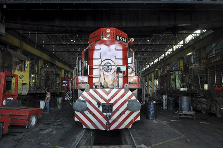 MENDOZA, ARGENTINE, June 11, 2013. Train maintenance, locomotive repair shop, Central Park of Mendoza City, MENDOZA. Foto: Axel Lloret /のeditorial素材