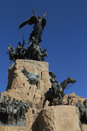 MENDOZA, ARGENTINE, August 06, 2018. Monument to the Army of the Andes, is an artistic work of the Uruguayan sculptor Juan Manuel Ferrari, is located on the top of Cerro de la Gloria, General San Martin Park of Mendoza City, MENDOZA.のeditorial素材