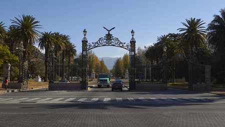 MENDOZA, ARGENTINE, August 06, 2018. Gates of the General San Martin de Mendoza park, The Gates, from 1907 defines the entrance to the Park, General San Martin Park of Mendoza City, MENDOZA.のeditorial素材