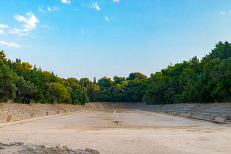 The Ancient Stadium at the Acropolis of Rhodes, Rhodes Town Greeceの写真素材