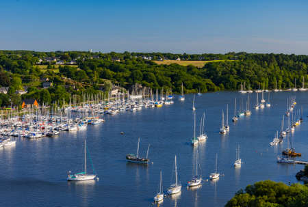La Roche Bernard sits on the banks of La Vilaine and is a haven for boating enthusiastsの写真素材