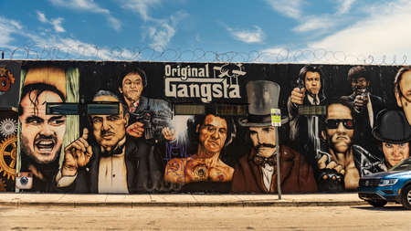 Miami, United States - July 29, 2019: Huge wall paintings adorn abandoned warehouses, stores and fences in the arts district of Wynwood Walls in Miamiのeditorial素材