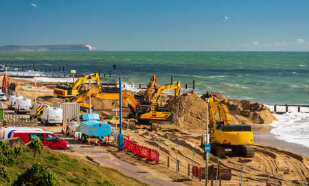 Worn out groynes are replaced along a five mile stretch of Bournemouth coastlineの写真素材