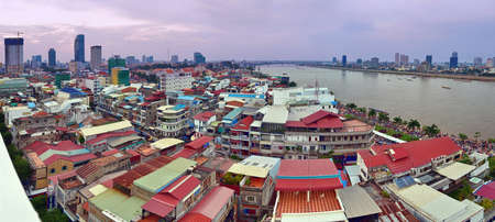 Asian city downtown during a sunny day, view from a rooftopのeditorial素材