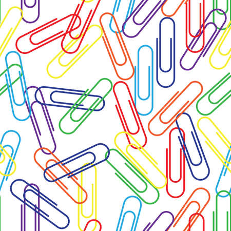Multi-colored paper clips isolated on a white background. Seamless pattern. Vector illustrationのイラスト素材