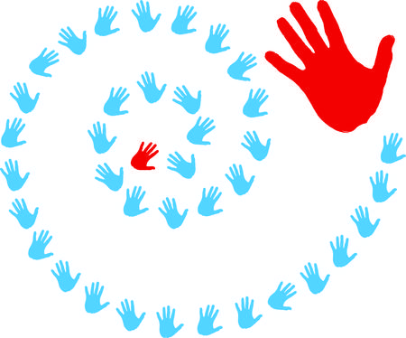 The prints of human palms whirl in a spiral. Vector illustrationのイラスト素材