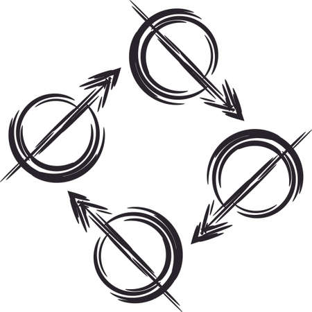 Set of arrows drawn by brush. Signs of the directions in a circleのイラスト素材