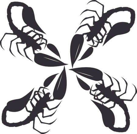 Pattern with four scorpions in fighting pose on a white backgroundのイラスト素材