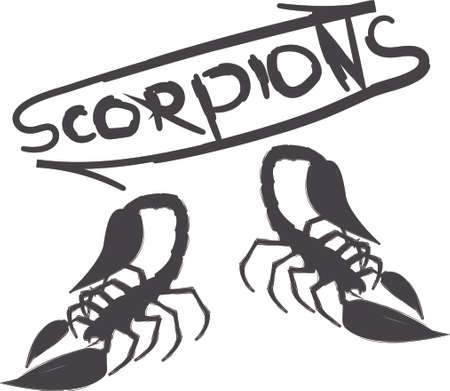 Silhouettes of two scorpions with text as emblem, sign or logoのイラスト素材